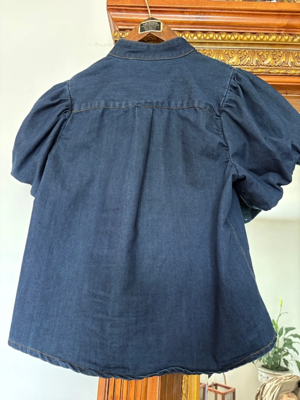 Women's Dark Blue Puff Sleeve Denim Top - Picture 5 of 8
